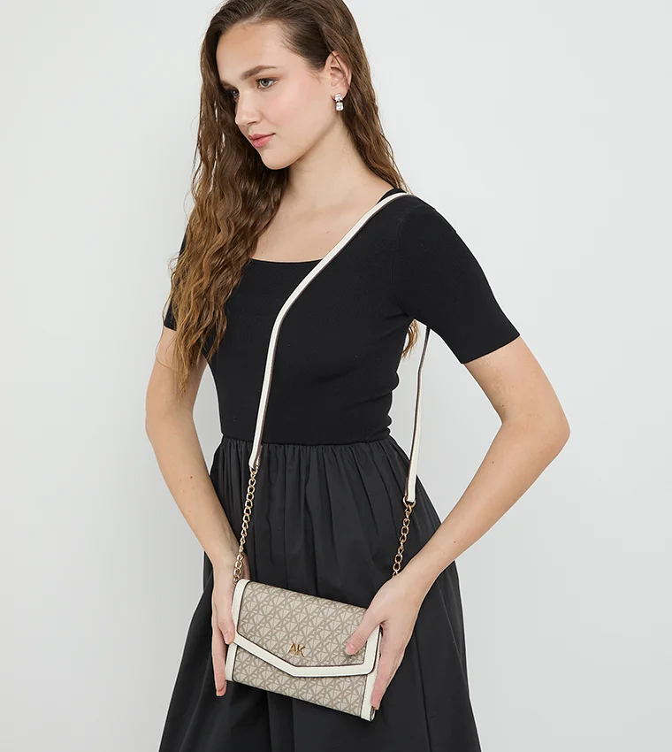 آن كلاين Anne Klein Monogram Patterned Flap Crossbody Bag